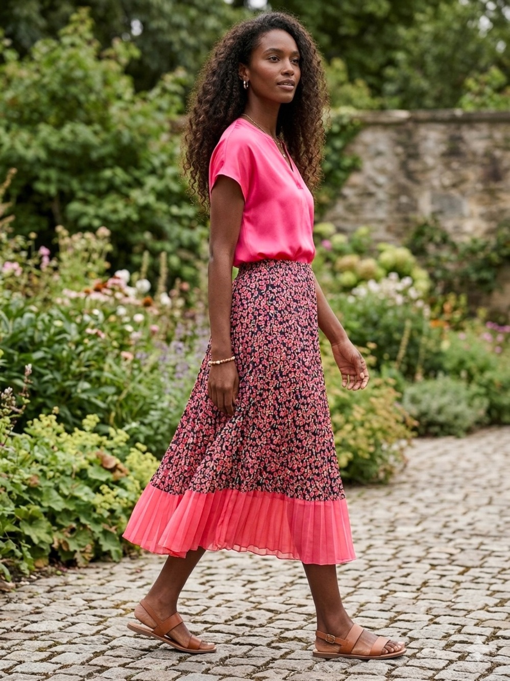 WD·NY Floral Pleated Skirt NWT Size L